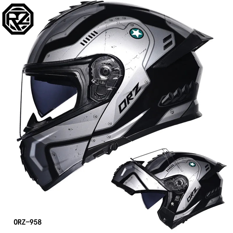 Orz-958 Motorcycle Helmet, Men's and Women's Open Face Helmet, Summer Dual Mirror Large Tail, Semi Fully Covered All Season