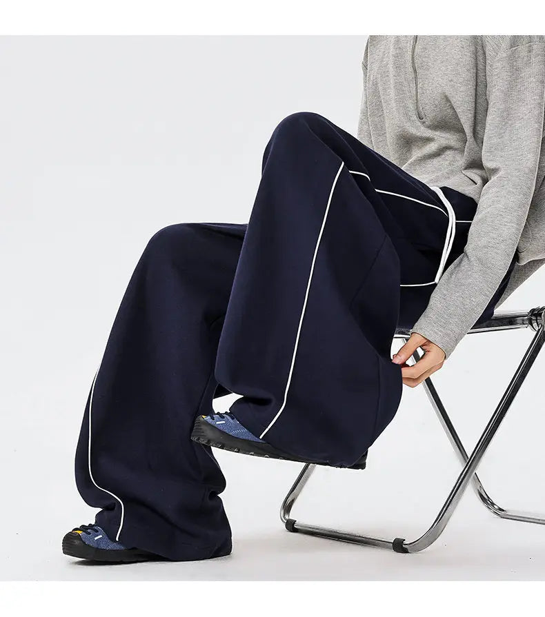Men's Minimalist Oversized Wide Leg Sweatpants Contrast Stripe Drawstring Waist Streetwear Pants