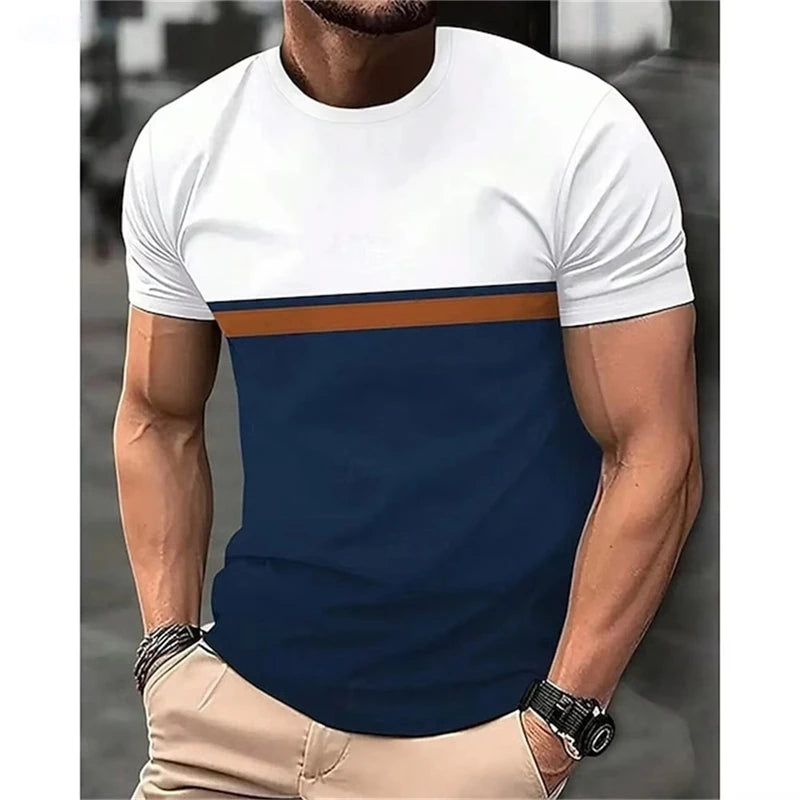 Fashion Stripe Contrasting Colors T Shirts For Men Simple Trend Streetwear 3D Printed Crew Neck Tees Casual Breathable T-shirts