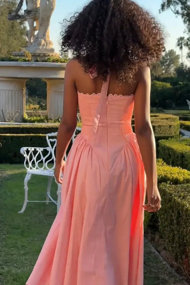 Vintage Floral Halter Midi Sundress Women's High Waist Pink Blue Black Red Dresses Summer Dresses Female Birthday Robe 2025 New