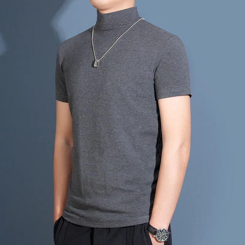 1pcs Thin New Men Half High Collar T shirts Short-sleeve Tee Fitness Joggers Bodybuilding Quick Dry tshirt Male Gym Clothes Tops