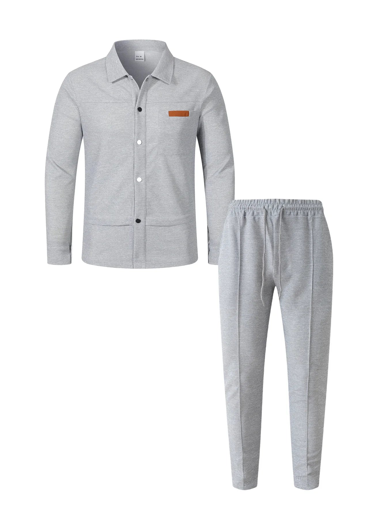 2026 New Men's Casual 2 Piece Tracksuit Fall Waffle Knit Solid Color Lapel Collar Button Jacket with Pockets Long Pants Set