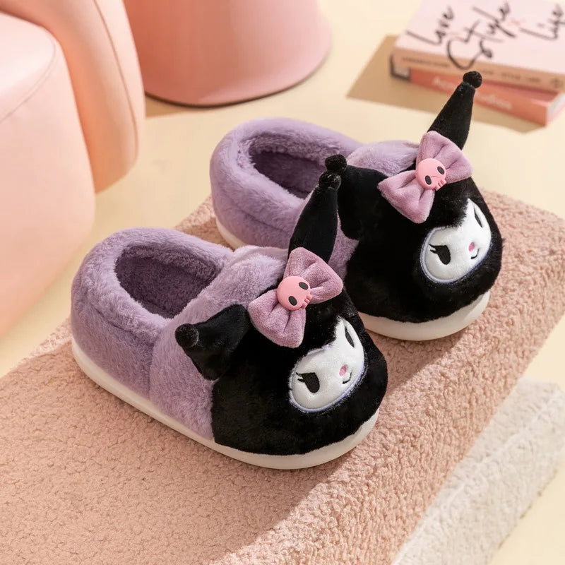 Sanrio Plush Slippers Women My Melody Kawaii Anime Cinnamoroll Cotton Shoes Flat Autumn Winter Keep Warm Non-Slip Cute Girl Gift