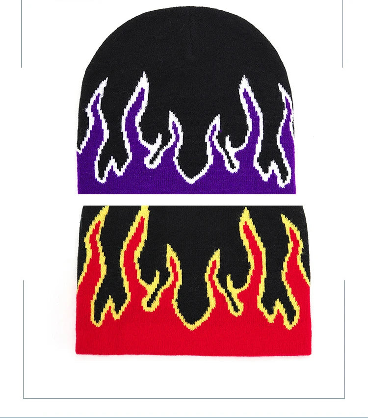 Autumn Winter Halloween Knitted Hat Men's Hip-hop Street Flame Pullover Bonnet Outdoor Riding Beanies Cap Wild Brimmed Hats