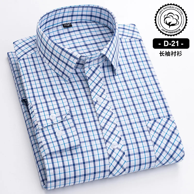 New Cotton Plaid Casual Shirts For Men Long Sleeve Fashion Print Checked Regular Fit Mens Plaid Shirts Dress Daily Clothing Soft
