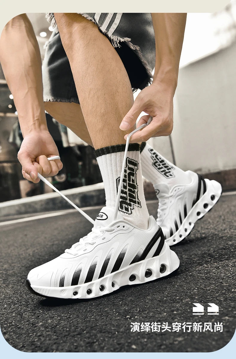 New men's sneakers PU air cushion anti-slip shock absorber running shoes outdoor lightweight and breathable mesh running shoes