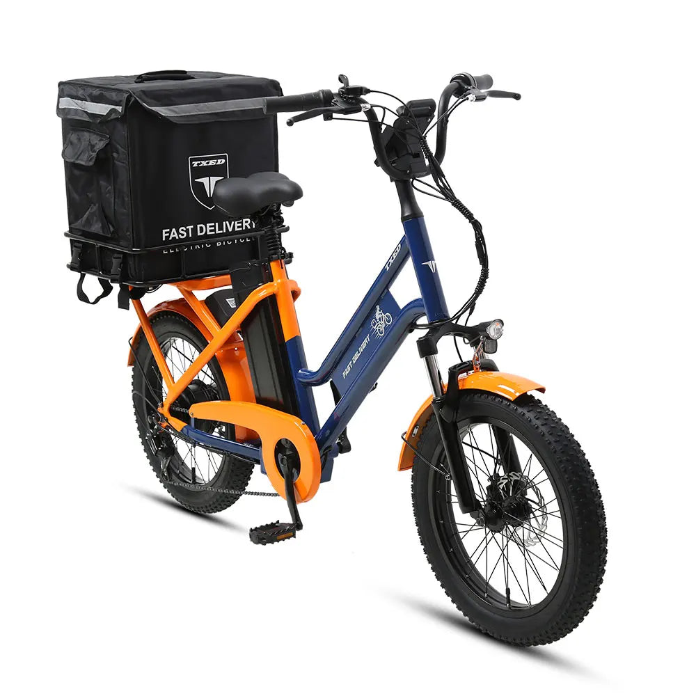 TXED Food Delivery Bicycle 20 Inch Electric Cargo Bike 48V 500W Lithium Battery Family Bike for Long Range Travel Cargo Bike