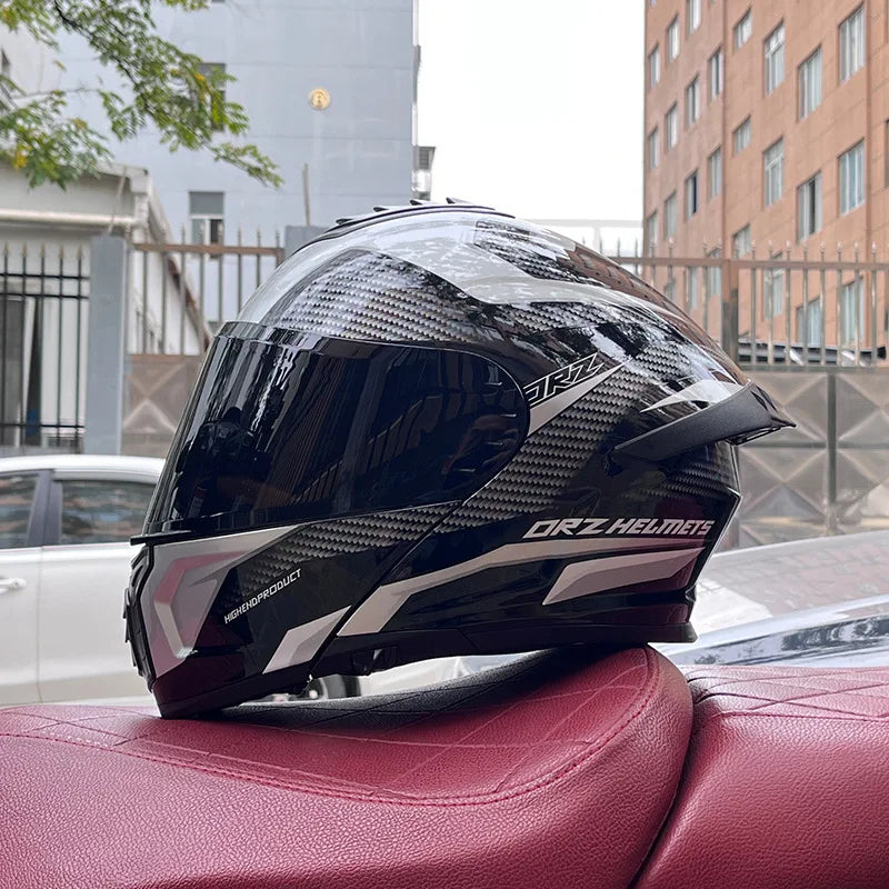 Orz-958 Motorcycle Helmet, Men's and Women's Open Face Helmet, Summer Dual Mirror Large Tail, Semi Fully Covered All Season