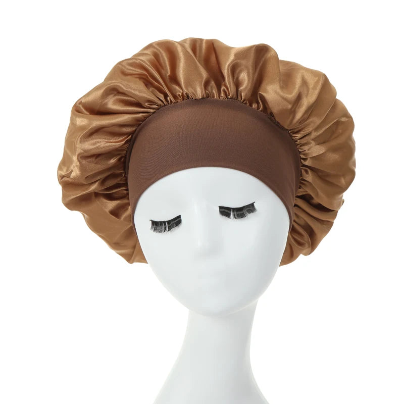 2PCS Milk Imitation Silk Wide Brim Satin Cloth Women's Hair Hat Bonnet Elastic Band Headwear bonnets for women