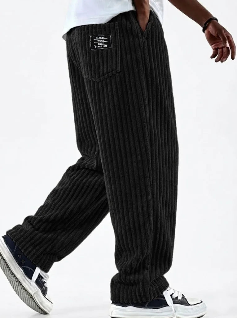 Retro Vertical Striped Men's Pants Corduroy Casual Pocket Trousers Loose Baggy Pants Straight Sweatpants Outdoor Streetwear