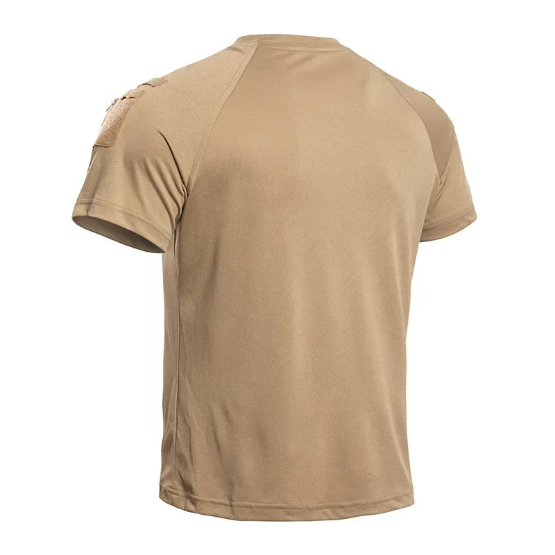 Men's Tactical T-Shirt Short Sleeve Quick Dry Breathable Lightweight Combat Tee with Shoulder Zip Pocket for Hiking Camping Tops