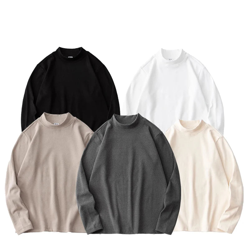 Autumn Winter Thick Fleece T-Shirt Men Half High-Collar T Shirt Long Sleeve Casual Tops Thermal Shirts Undershirt Man Clothing