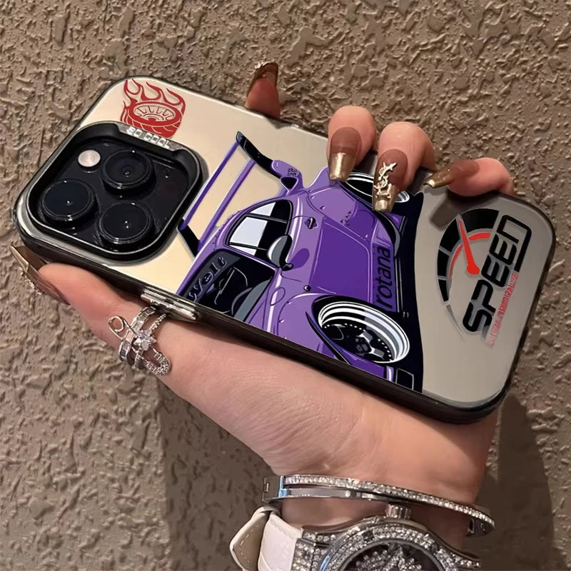 Cool Purple Sports Car SPEED Print Phone Case For iPhone 17 16 15 14 13 12 11 Pro Max JDM Racing Style Wrap Phone Cover For Men
