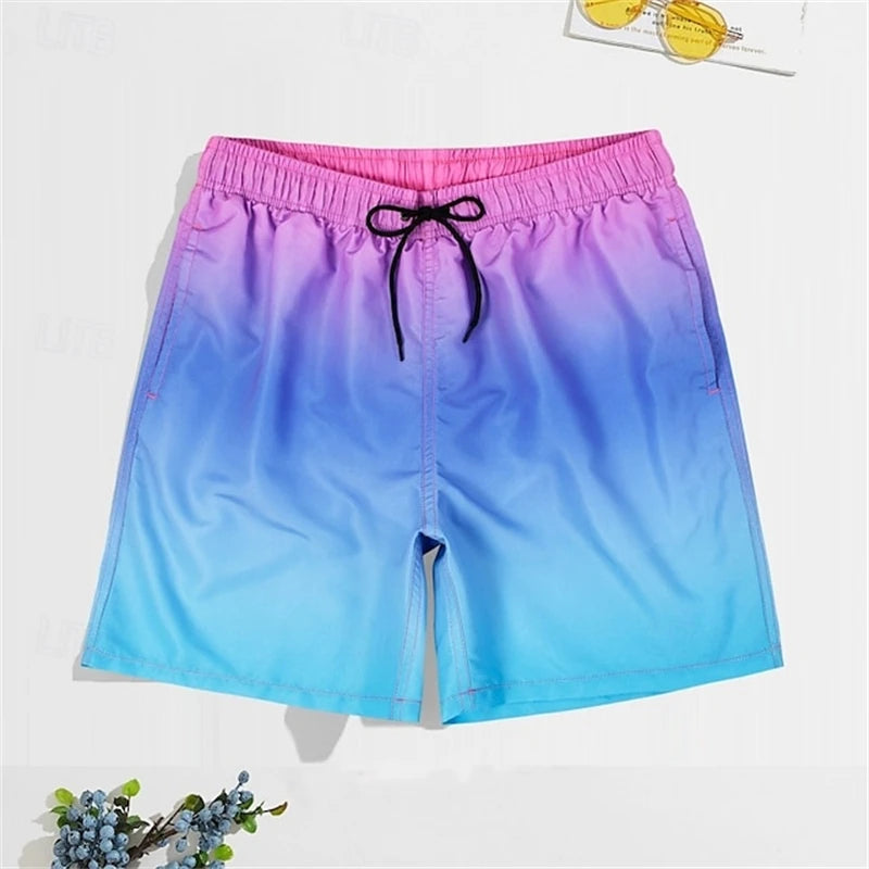 Gradient Graphic Beach Shorts For Men Colorful 3D Printed Board Shorts Summer Casual Holiday Short Pants Loose Surf Swim Trunks