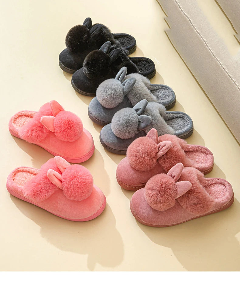 Evshine Winter Plush House Slippers For Women Cute Cartoon Indoor Fuzzy Slides Fur Lined Cotton Shoes Cozy Bedroom Furry Slipper