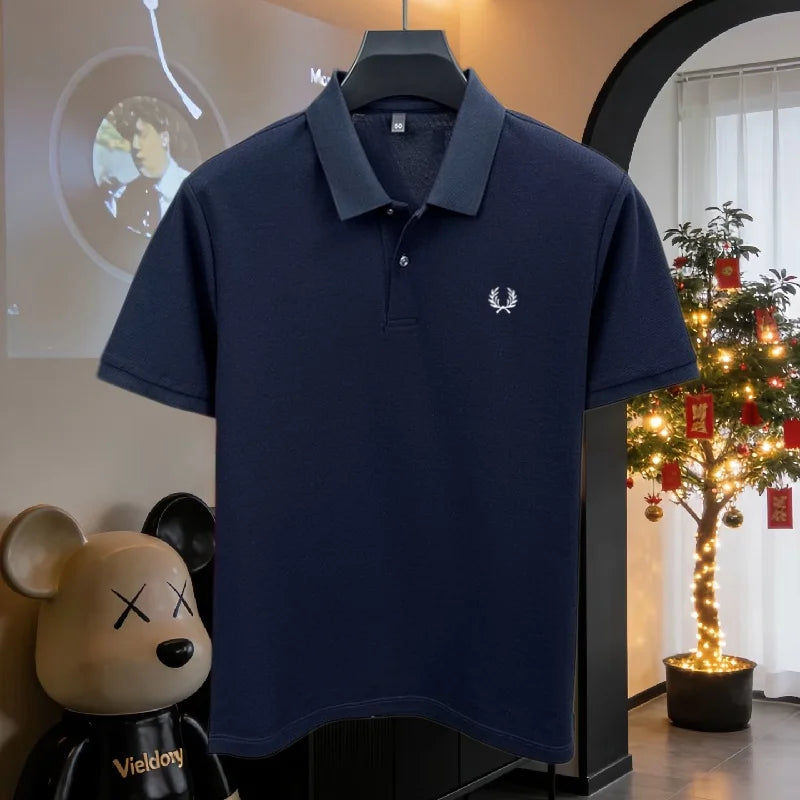 100% pure cotton 2026high-end brand men's short sleeve polo shirt summer fashion luxury wheat embroidery golf top casual T-shirt
