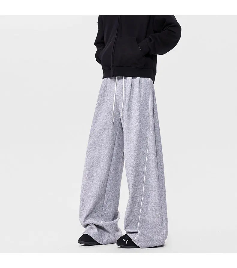 Men's Minimalist Oversized Wide Leg Sweatpants Contrast Stripe Drawstring Waist Streetwear Pants