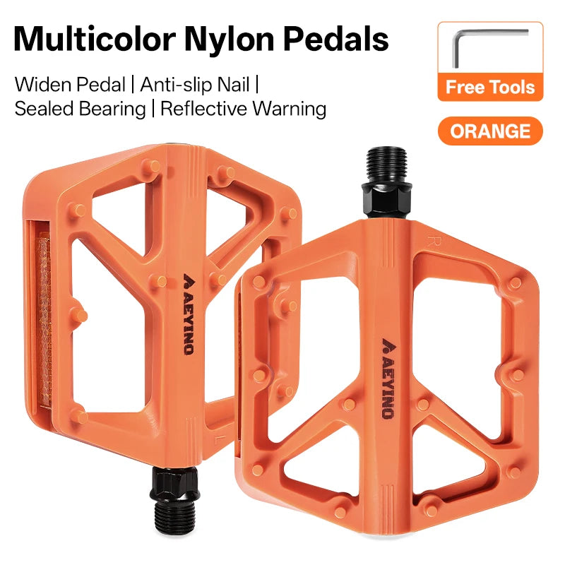 AEYINO Bicycle Pedals MTB Bike Pedal Foot Plat Nylon Anti-slip 9''16 Standard Pedals Widen Classic Pedal Reflector Bicycle Parts