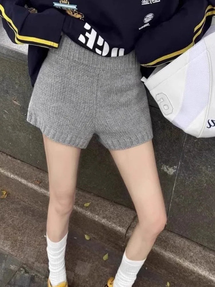 High-Waisted Elastic Knit Shorts Women's Anti-Exposure Outerwear Warm Pants Base Layer Thermal Pants Harajuku Vintage Y2K Shorts