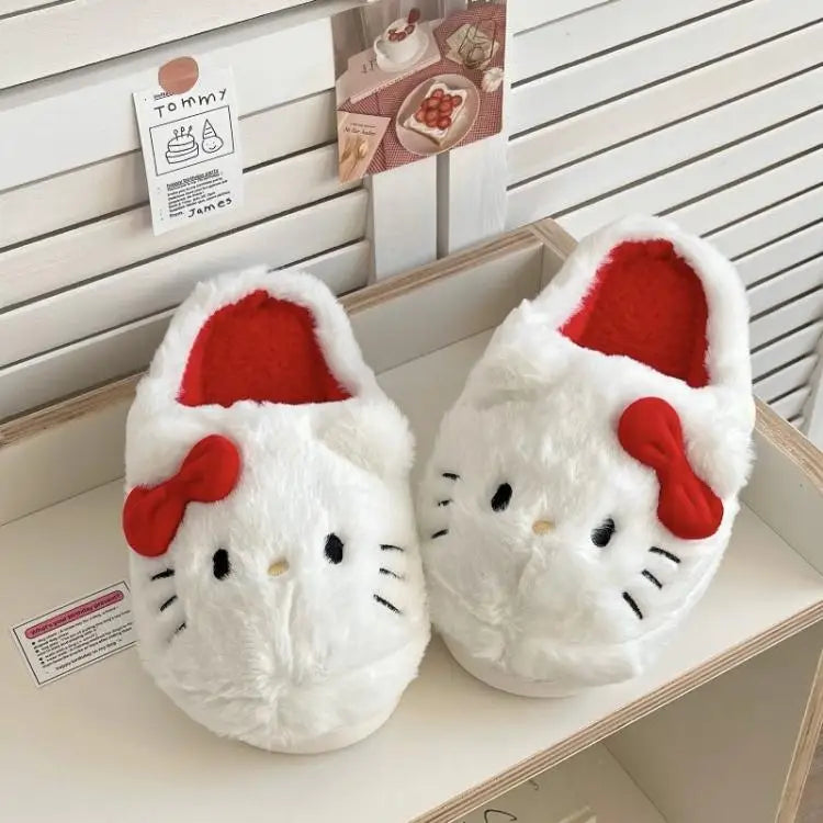 Cute Hello Kitty Anime Women Plush Slippers Sanrio Kawaii Cotton Shoes Student Winter Bedroom Soft Shoes Girls Festival Gifts