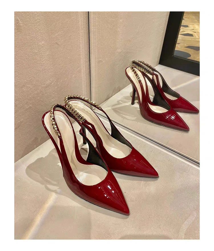 Patent Leather Women's Elegant High Heels Luxury Brand Women Pumps 2026 Trend Pointed Toe Sexy Party Slingback Woman Heel Shoes