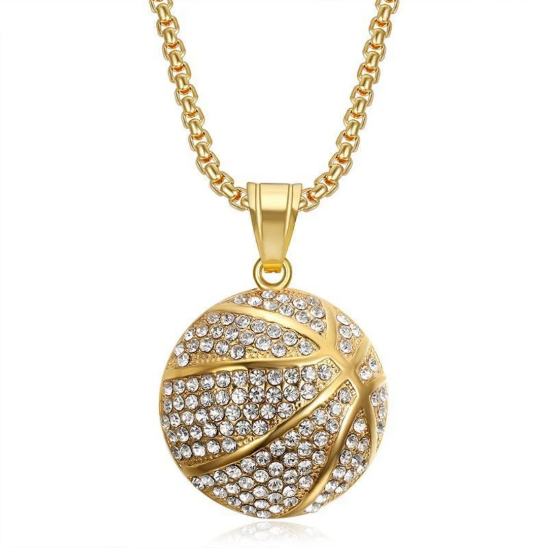 Hip Hop Iced Out Bling Basketball Basket Pendant Stainless Steel Cubic Zirconia Fans Sports Necklace for Women Men Jewelry Gift