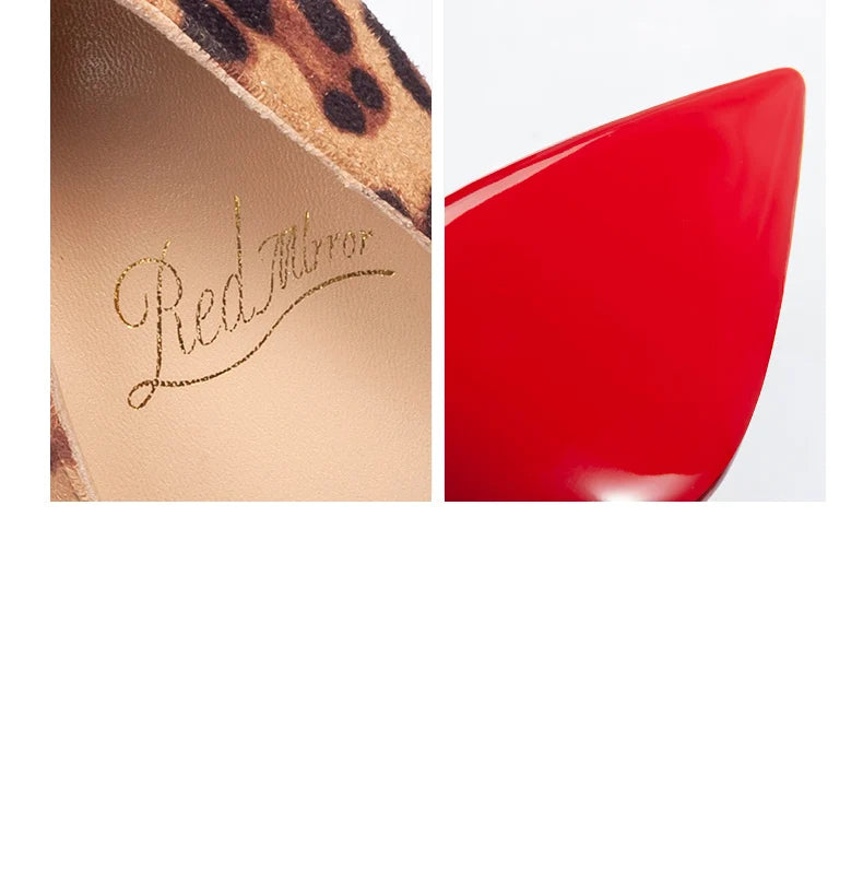 elegant women heeled Luxury Brand Leopard print heels 2025 trend Red Shiny Bottoms Pointed Toe Pumps Prom Ladies Shoes Women 8cm