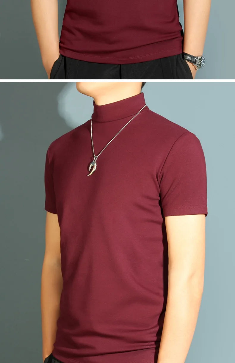 1pcs Thin New Men Half High Collar T shirts Short-sleeve Tee Fitness Joggers Bodybuilding Quick Dry tshirt Male Gym Clothes Tops