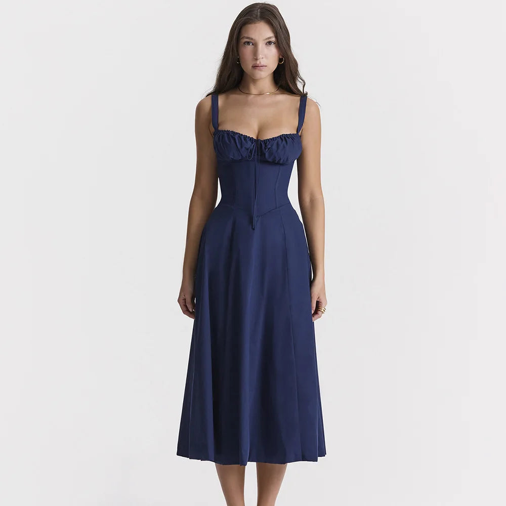 Elegant Long Dresses For Women 2025 Summer Sexy Sling Sleeveless Backless Bandage Party Dress Female Solid Color Maxi Vestidos