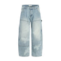 Pigeons Print Carpenter Denim Pant Mens Pocket Retro High Street Washed Distressed Loose Wide Leg ARC 3D JEANS