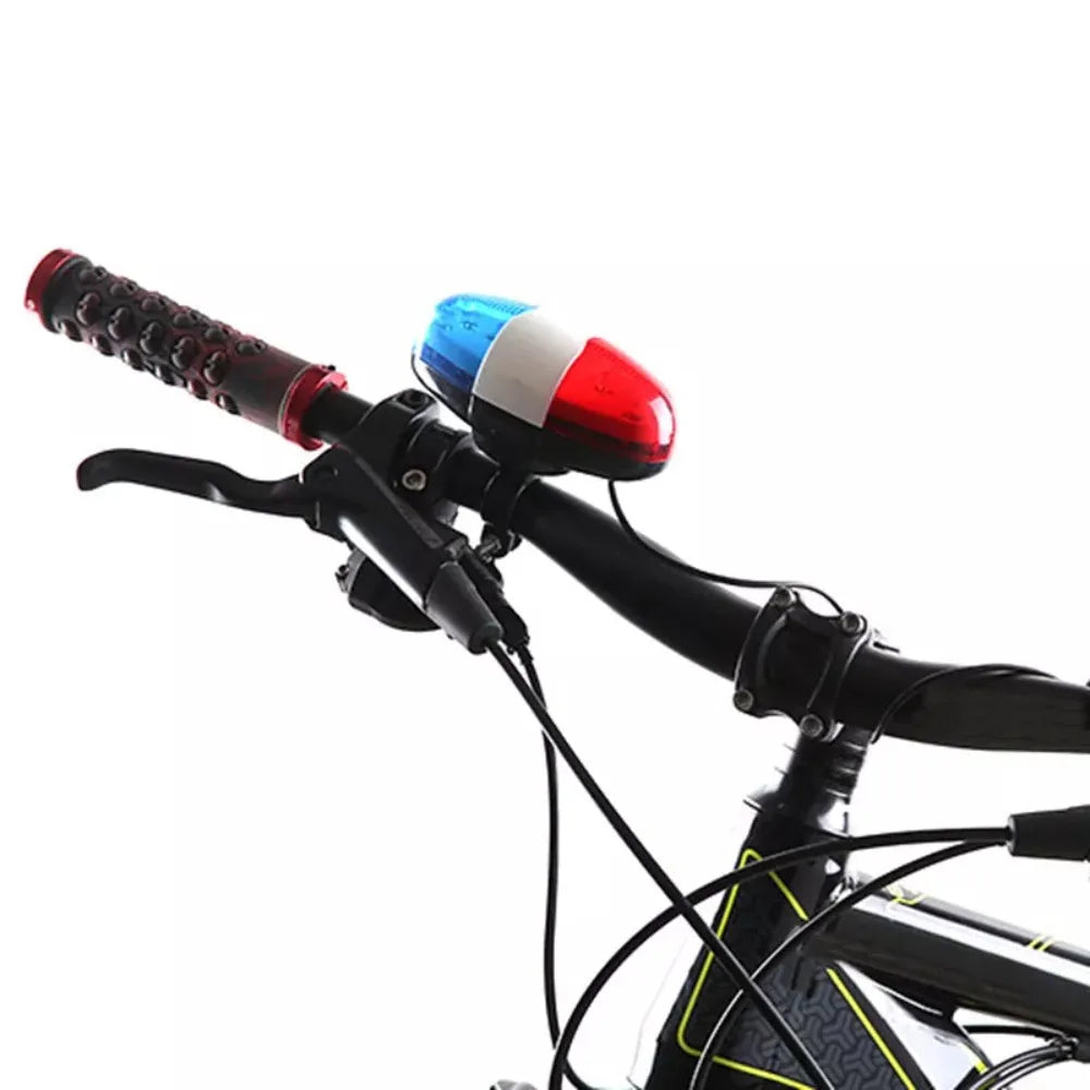 6 LED 4-Tone Bicycle Horn for Kids - Police Car Light Electronic Siren Bell Plastic Cycling Safety Accessory