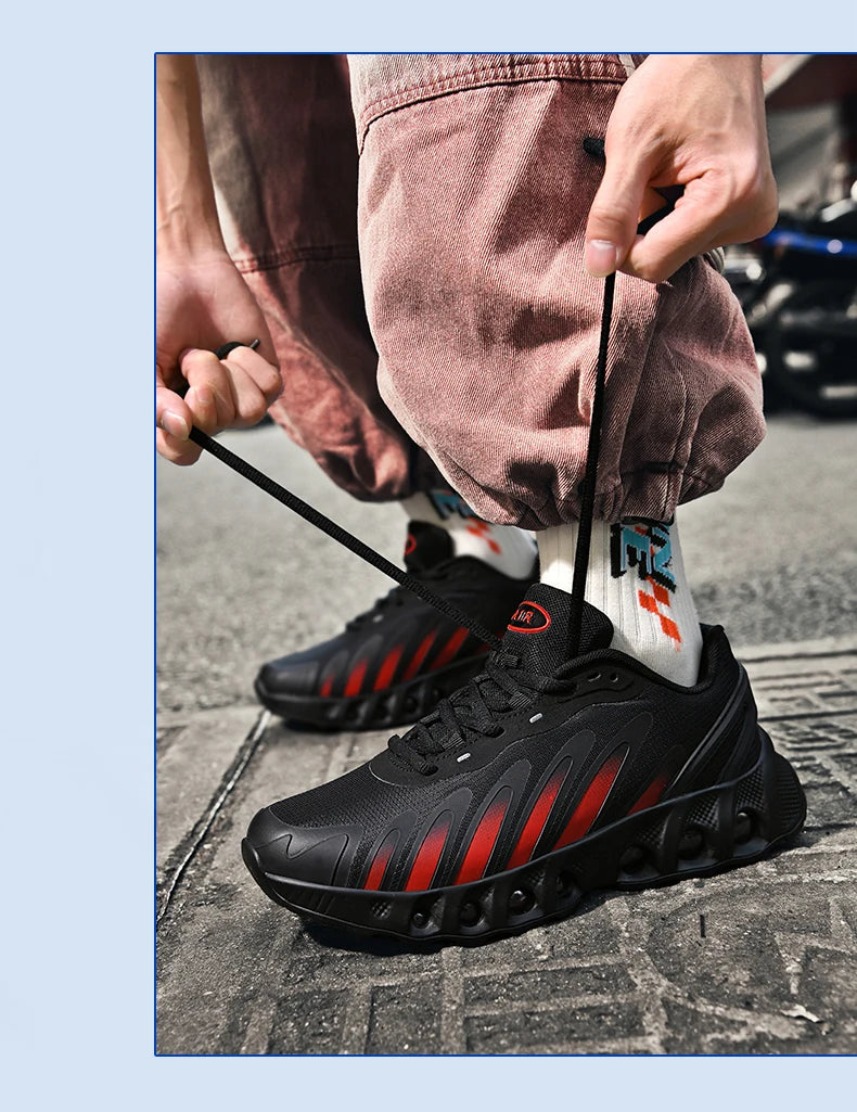 New men's sneakers PU air cushion anti-slip shock absorber running shoes outdoor lightweight and breathable mesh running shoes