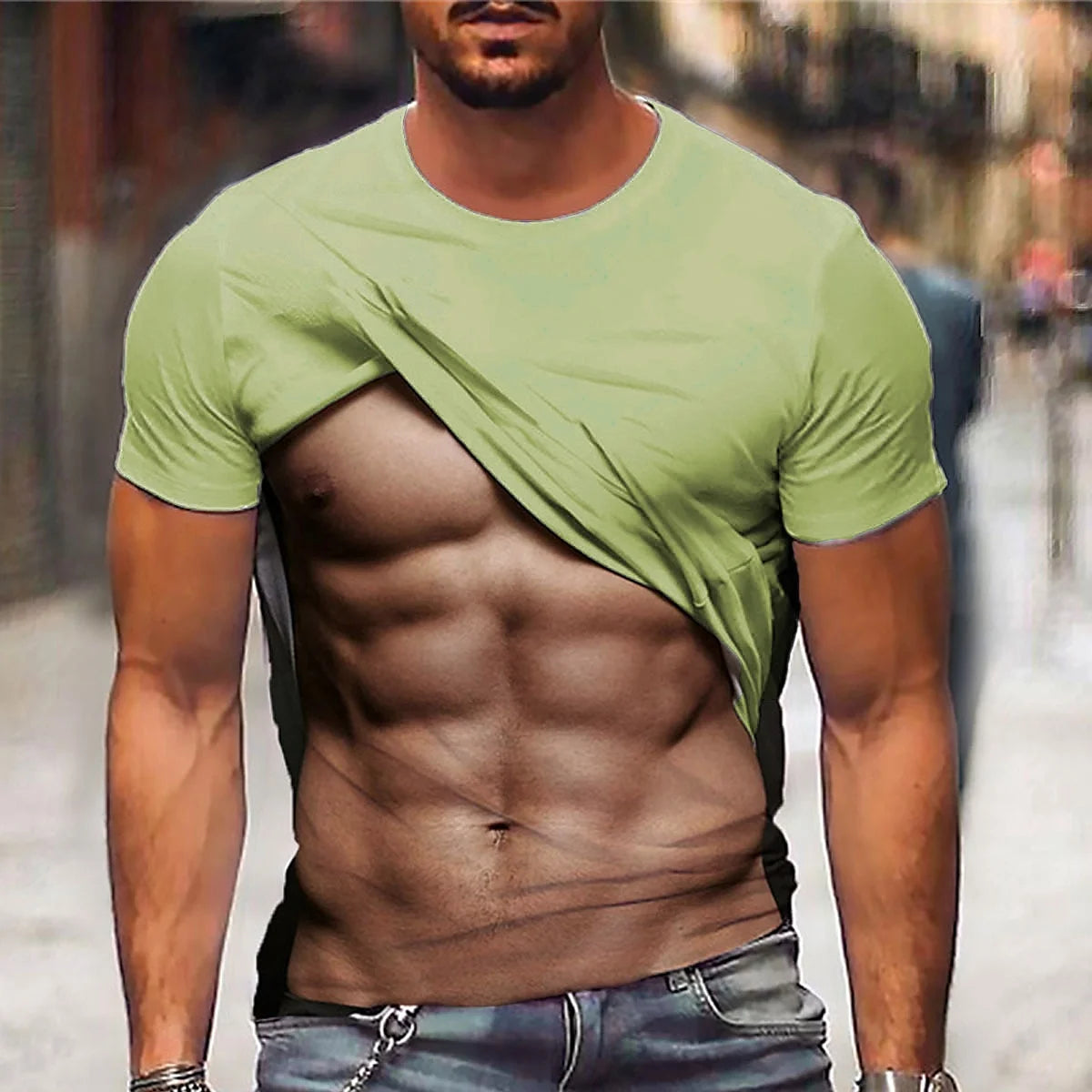 Men's Muscle Graphic T shirt Funny 3D Fake Abs Print Short Sleeve T-shirt For Men Outdoor Fitness Running Sports Casual Tees Top