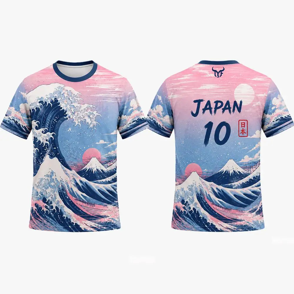 Japanese Ukiyo-e Wave Print Jersey Outdoor Sports Quick-drying Short Sleeve Football T-shirt Street Casual Unisex Round Tops