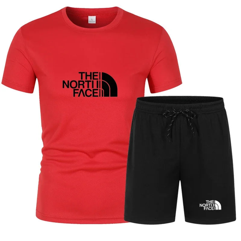 The new slim-fit men's mesh sports outfit includes a T-shirt and trousers, a two-piece set. It is a fashionable sports outfit in