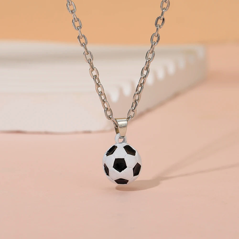 New In Sporty Basketball Football Pendant Necklace 3D Ball Choker For Women Men Boys Fans Lovers Jewelry Party Birthday Gift