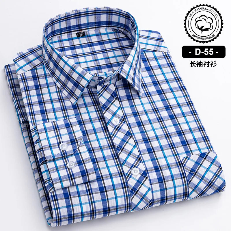 New Cotton Plaid Casual Shirts For Men Long Sleeve Fashion Print Checked Regular Fit Mens Plaid Shirts Dress Daily Clothing Soft