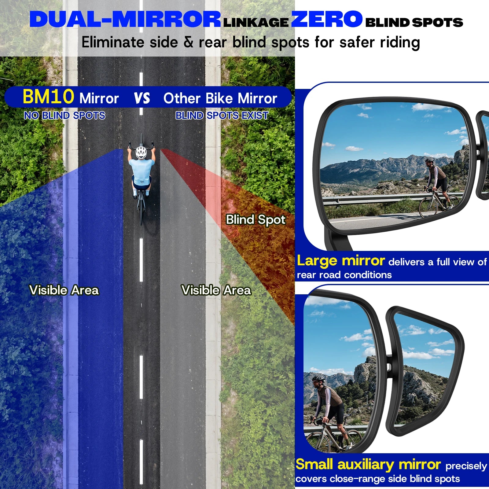 BUCKLOS Bike Rear View Mirror 360° Adjustable Wide Angle Anti-Glare Handlebar Plug Rearview Mirror E-Bike Small Auxiliary Mirror