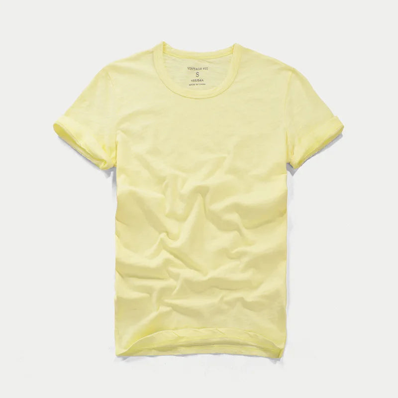 3018 Summer Fashion Short Sleeve Thin T-shirt Solid Color Simple Classic Soft Cozy Round Neck Slub Cotton Men's Casual Tops Tees