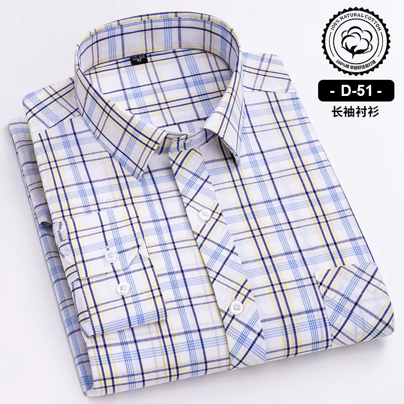 New Cotton Plaid Casual Shirts For Men Long Sleeve Fashion Print Checked Regular Fit Mens Plaid Shirts Dress Daily Clothing Soft
