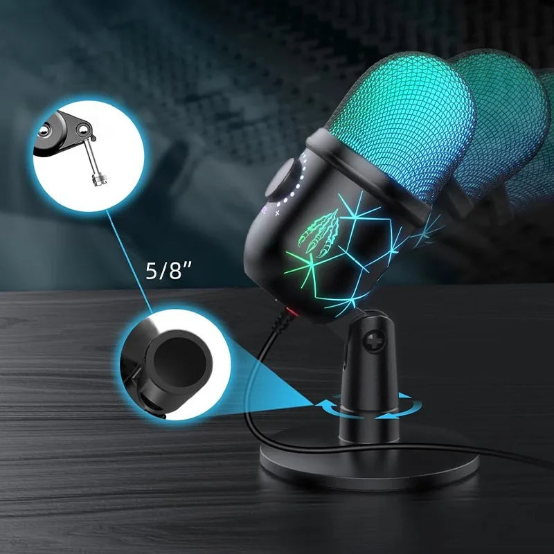 USB Microphone Play Gaming Mic for PC Mac PS4/5 Podcast Microphone with RGB Mute Monitor Noise Reduction for Recording Streaming