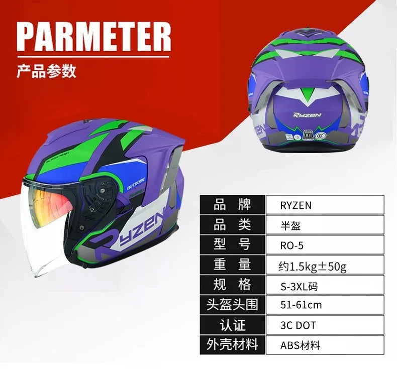 Lightweight Ventilated 3/4 Open Face Helmet DOT ECE Approves Motorbike Scooter Scooter Half Helmet Open Face Casco Moto