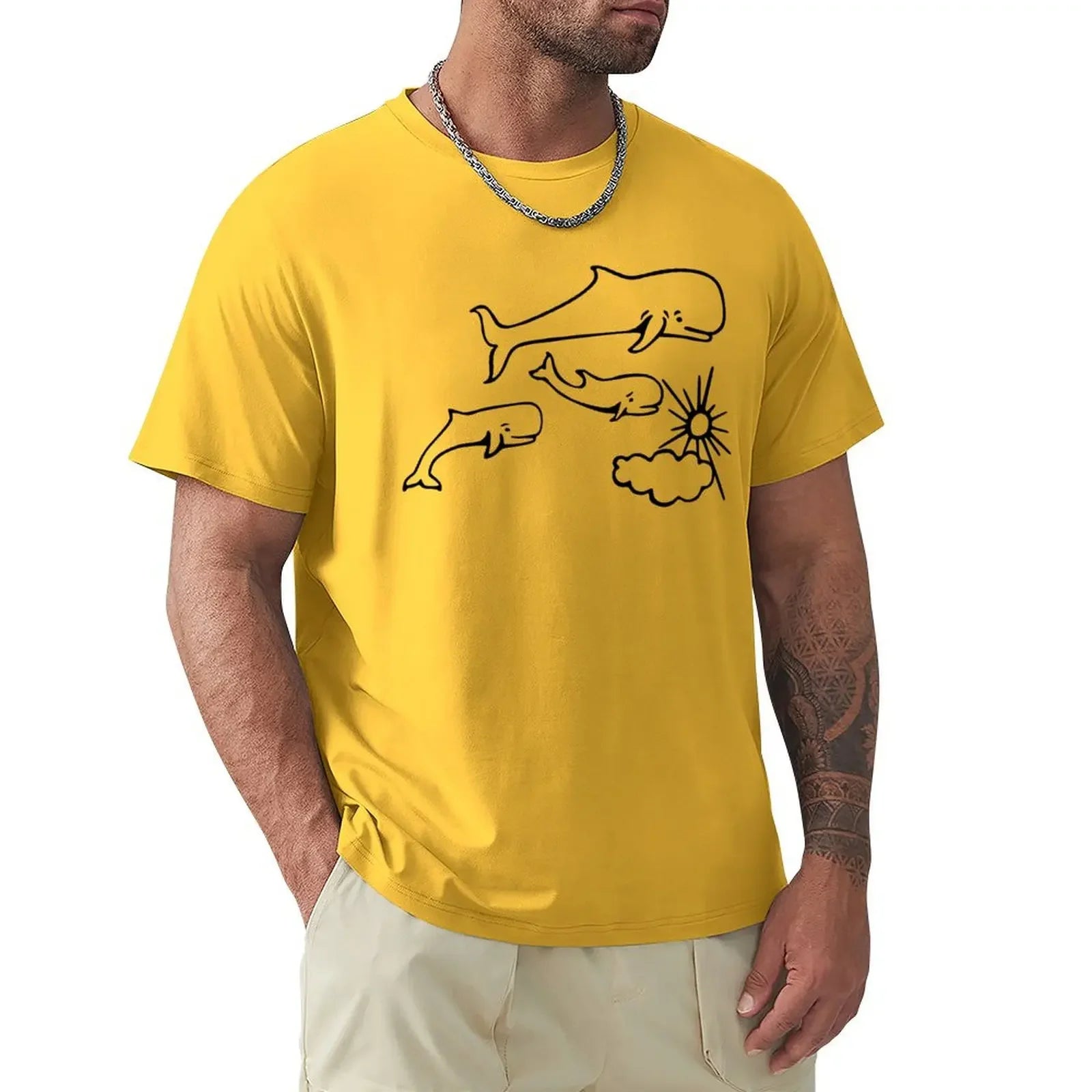 Whales and Sun Tattoo by Robe de Extremoduro T-Shirt vintage clothes plain customs design your own clothes for men heavyweight