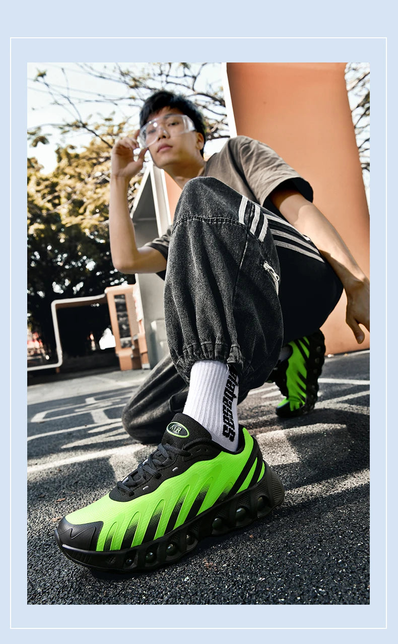 New men's sneakers PU air cushion anti-slip shock absorber running shoes outdoor lightweight and breathable mesh running shoes