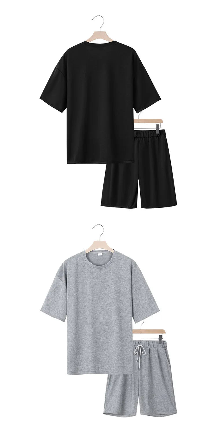 Men's Casual Two Piece Set Summer Short Sleeve T-Shirt and Shorts Set Comfortable Loose Fit Tracksuit for Men Clothing Set