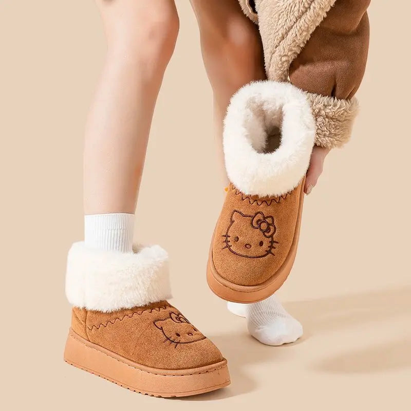 Sanrio Hello Kitty Winter Slippers Y2K Cute Cartoon Outdoor Sports Anti-Slip Slipper Casual Home Warm Shoes Universal Use Gift