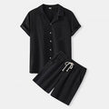 2025 New Summer Cotton Shorts Sets Men Lapel Short Sleeve Shirts Shorts 2-piece Set Men's Casual Sportswear Suit Solid Loose