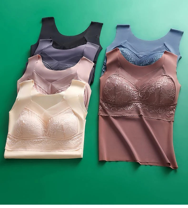 2pcs Woman Thermal Underwear Thermo Lingerie Winter Soft Warm Top Wear Thermo Vest  Undershirt Intimate Lace with Bra Padded