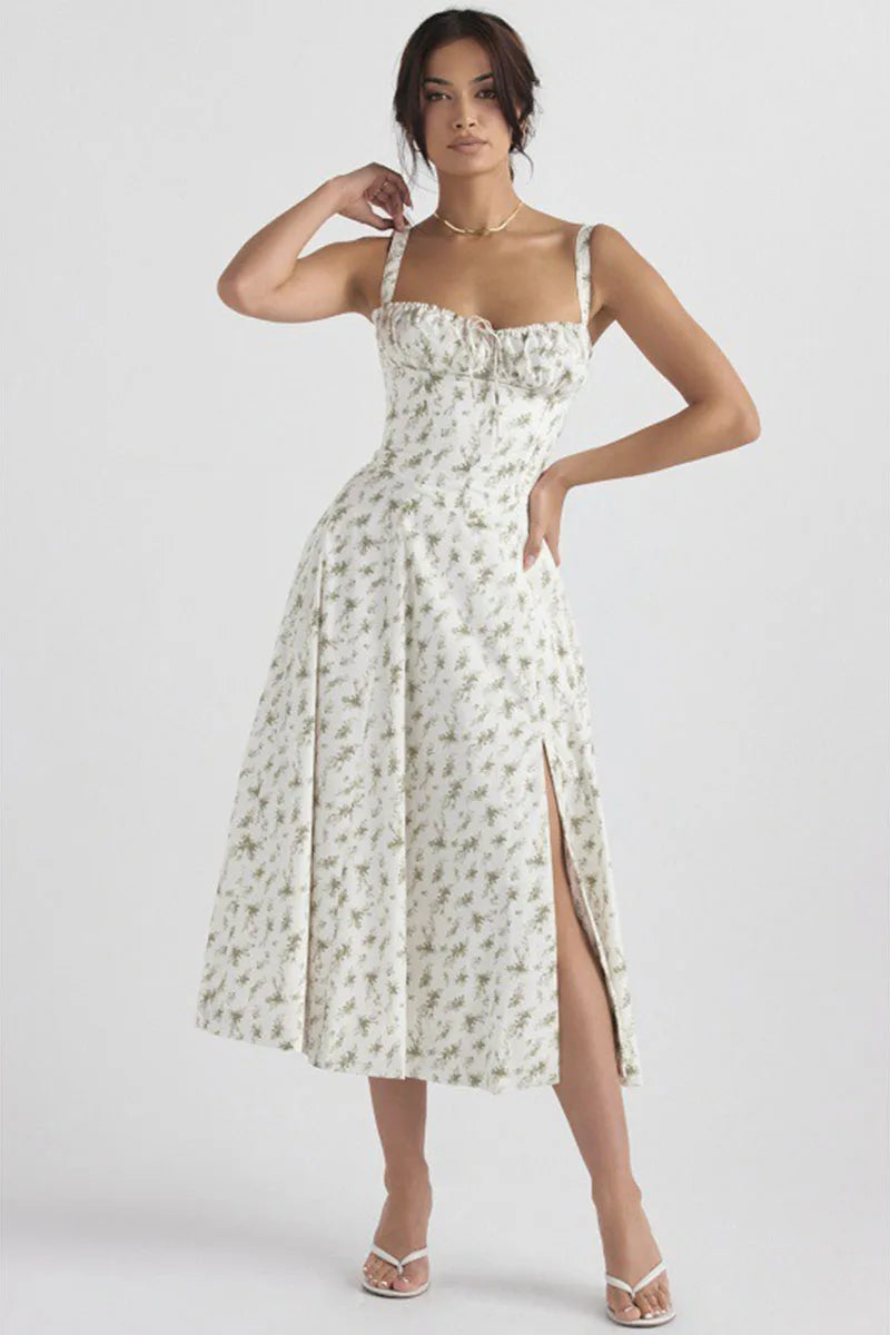 Luxury new temperament solid color fashion high-end halter dress floral dress women