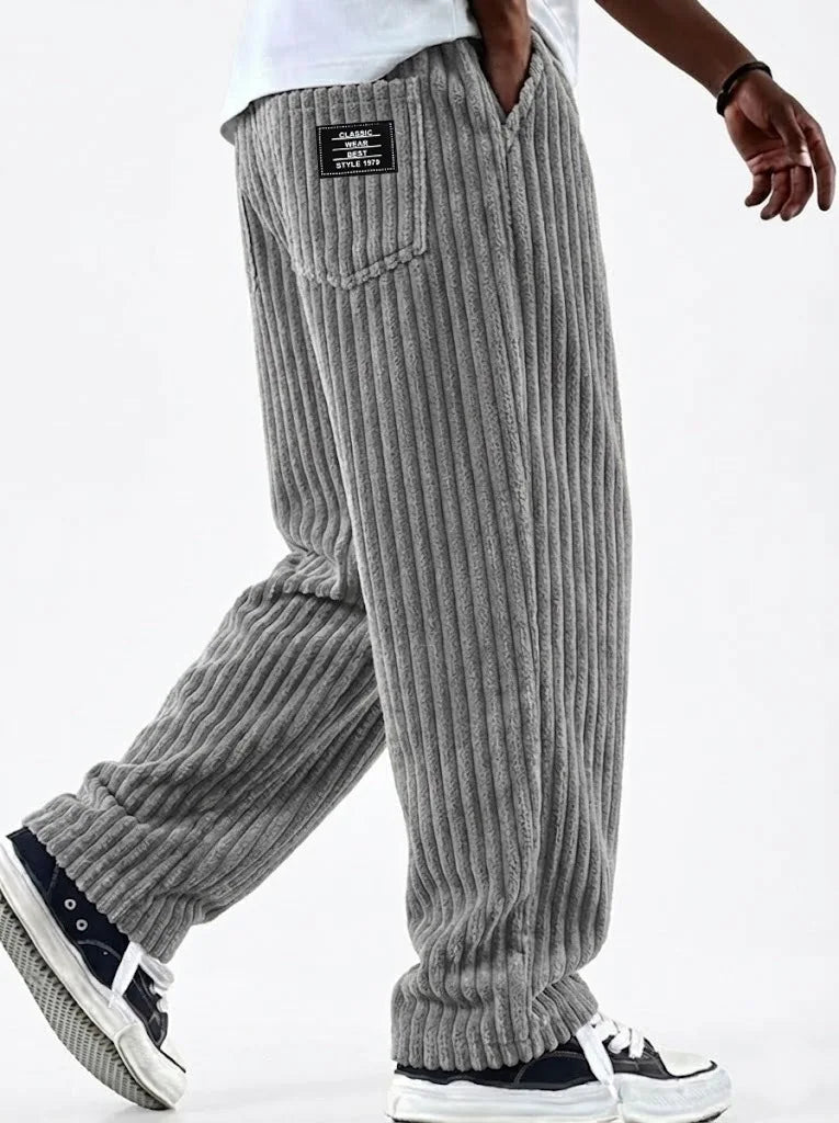 Retro Vertical Striped Men's Pants Corduroy Casual Pocket Trousers Loose Baggy Pants Straight Sweatpants Outdoor Streetwear